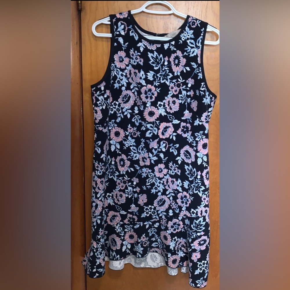 LOFT Dress Tennis Size 10 Navy Blue Pink White Floral Sporty Stretch